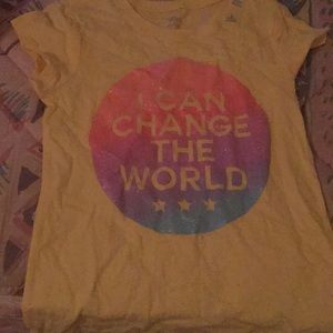 Bright yellow shirt with purple/blue heart 10/12